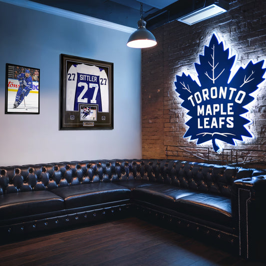 Darryl Sittler Signed Framed Jersey Maple Leafs Replica Fanatics Blue Inscr "HHOF 1989"