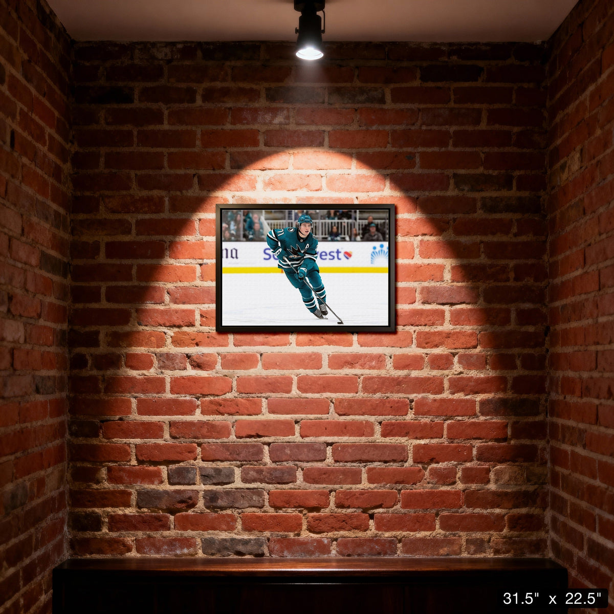Macklin Celebrini 20x29 Canvas Framed San Jose Sharks Action