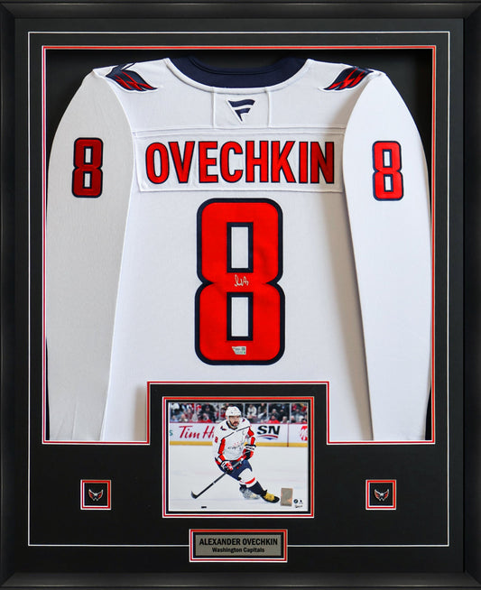 Alex Ovechkin Signed Framed 34x42 Washington Capitals Away Fanatics Premium Jersey