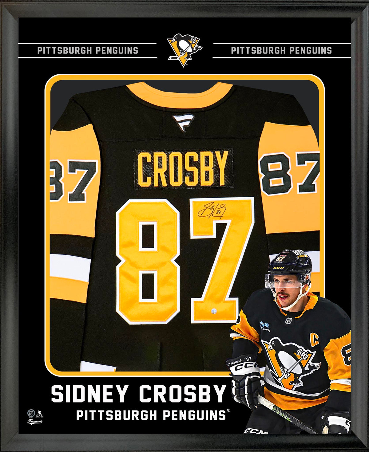 Sidney Crosby Signed Jersey Framed PhotoGlass Penguins Black Fanatics Premium