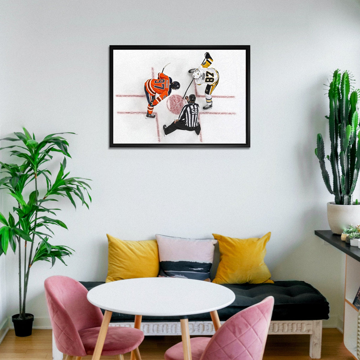 Connor McDavid and Sidney Crosby Framed 20x29 Overhead Face-off Canvas