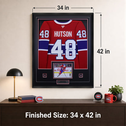 Lane Hutson Signed Framed 34x42 Montreal Canadiens Red Fanatics Premium  Jersey