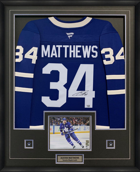 Auston Matthews Signed Framed 34x42 Toronto Maple Leafs Home Fanatics Premium Jersey