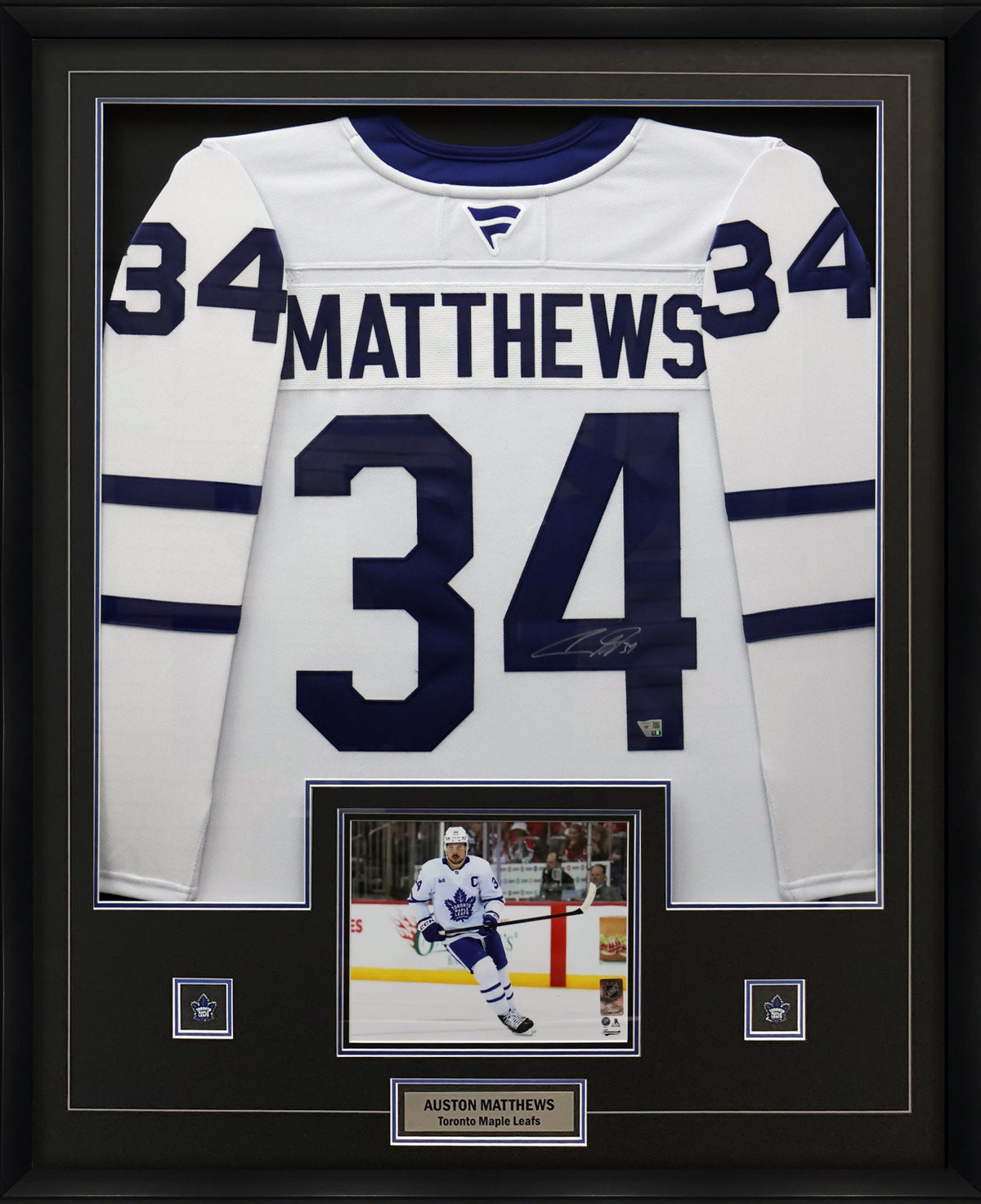 Auston Matthews Signed Framed 34x42 Toronto Maple Leafs Away Fanatics Premium Jersey