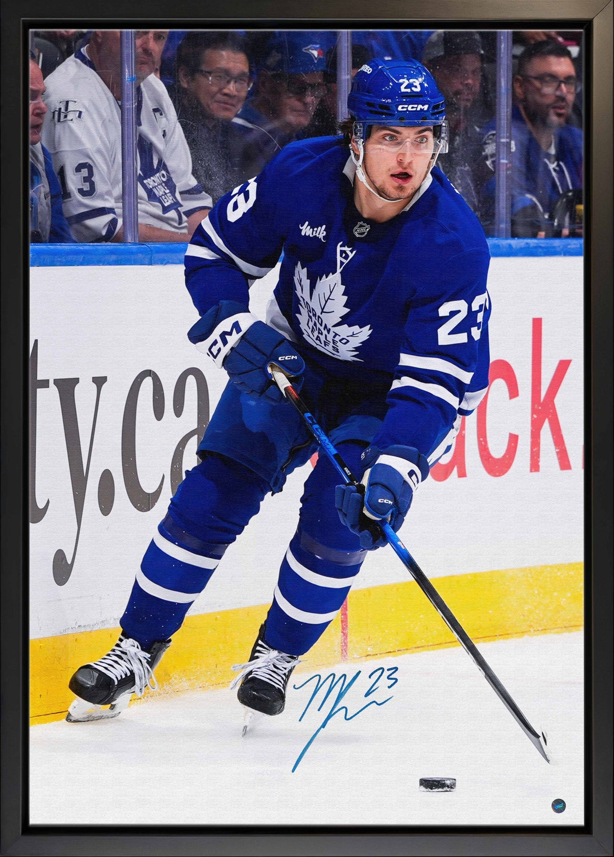 Matthew Knies Signed 20x29 Canvas Framed Toronto Maple Leafs Action-V