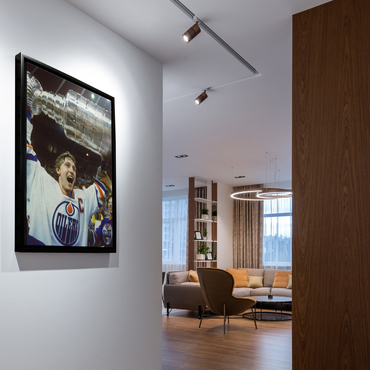 Wayne Gretzky 20x29 Framed Canvas Oilers Stanley Cup-V