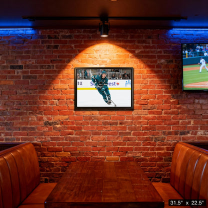 Macklin Celebrini 20x29 Canvas Framed San Jose Sharks Action