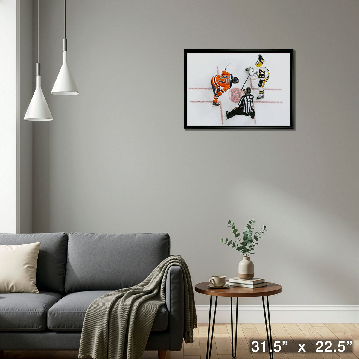 Connor McDavid and Sidney Crosby Framed 20x29 Overhead Face-off Canvas