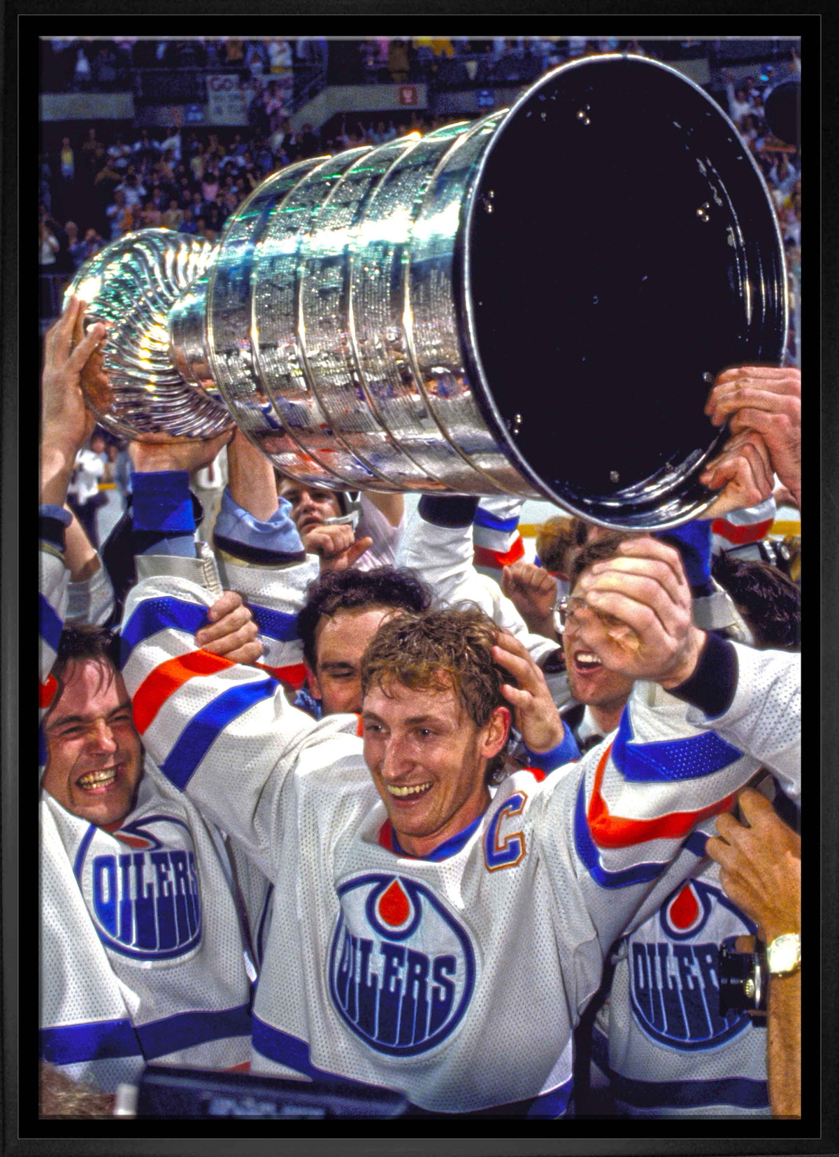 Wayne Gretzky Edmonton Oilers Framed 20x29 Raising Stanley Cup Canvas