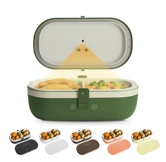 Self-Heating Lunch Box With USB-C Cord and UV LIGHT SANITIZER-Green pea