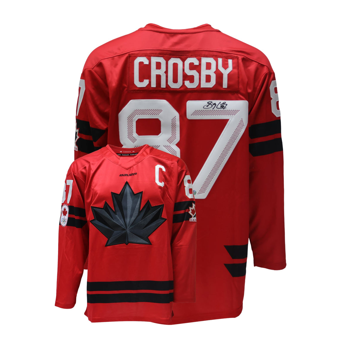 Sidney Crosby Signed Framed 34x42 Hockey Canada 2026 White Bauer Replica Jersey