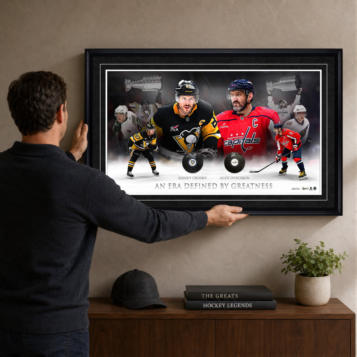 Sidney Crosby and Alex Ovechkin Framed 37x24 Dual Pucks "AN ERA DEFINED BY GREATNESS" (Limited Edition of 21)