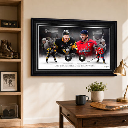 Sidney Crosby and Alex Ovechkin Framed 37x24 Dual Pucks "AN ERA DEFINED BY GREATNESS" (Limited Edition of 21)