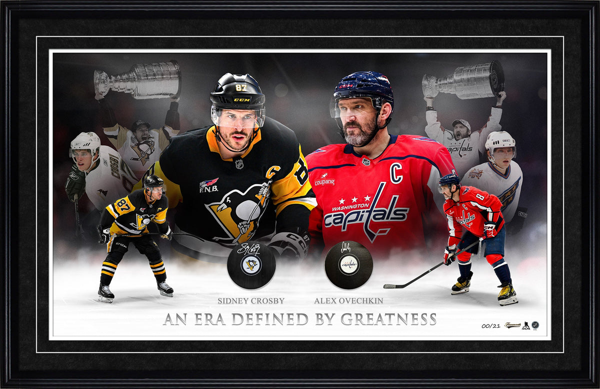 Sidney Crosby and Alex Ovechkin Framed 37x24 Dual Pucks "AN ERA DEFINED BY GREATNESS" (Limited Edition of 21)