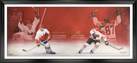 Sidney Crosby and Paul Henderson Dual Signed 18x44 Framed Team Canada Collage (Limited Edition of 25)