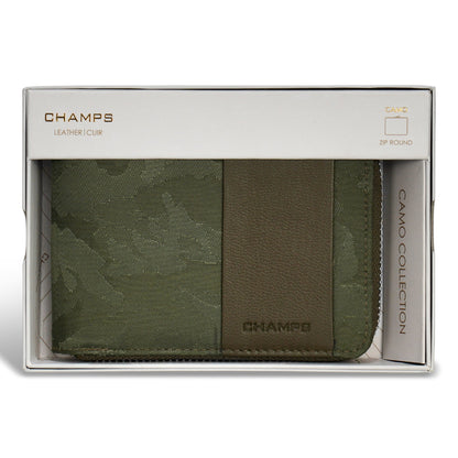 Camo / Leather Zip Around Wallet