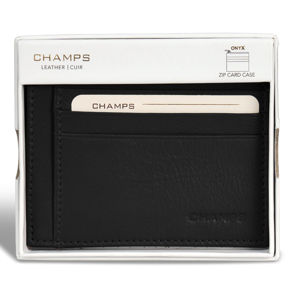 Onyx / Leather Zip Card Case