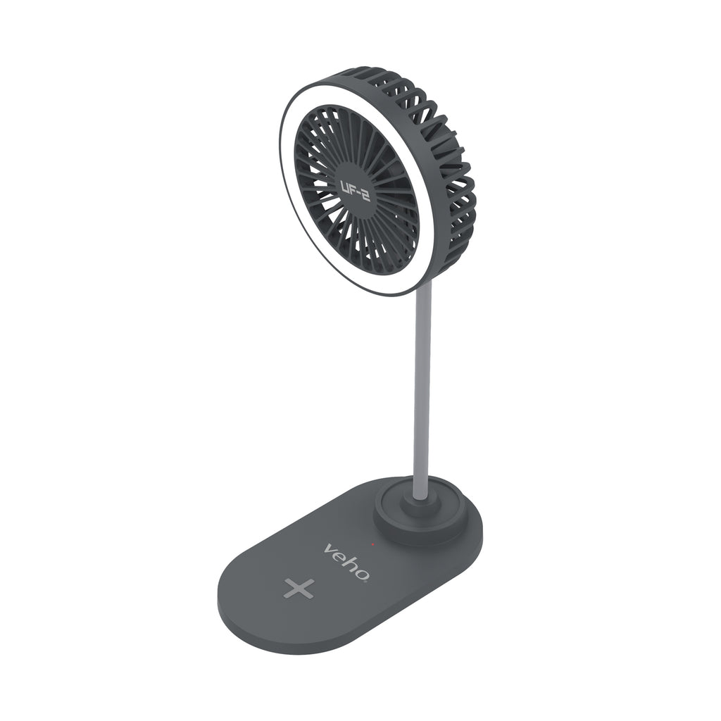 Veho Uf-2 3-in-1 Desktop Station - Usb Fan/Qi Wireless Desktop Charger/Led Lamp