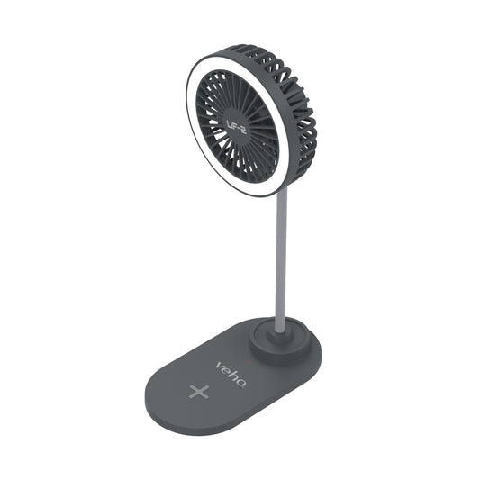 Veho Uf-2 3-in-1 Desktop Station - Usb Fan/Qi Wireless Desktop Charger/Led Lamp
